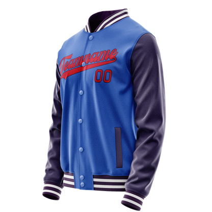 Custom Electric-Blue Purple Solid Color Varsity Letterman Jacket