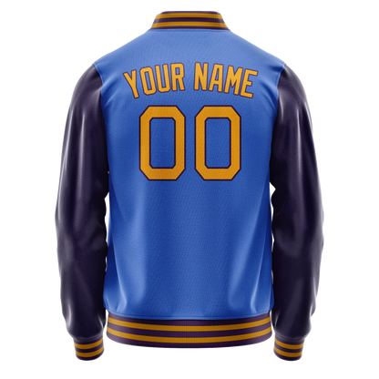 Custom Electric-Blue Purple Solid Color Varsity Letterman Jacket