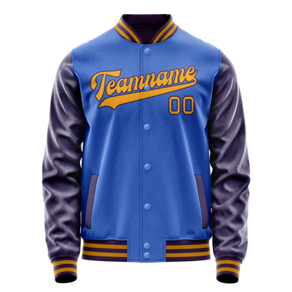 Custom Electric-Blue Purple Solid Color Varsity Letterman Jacket