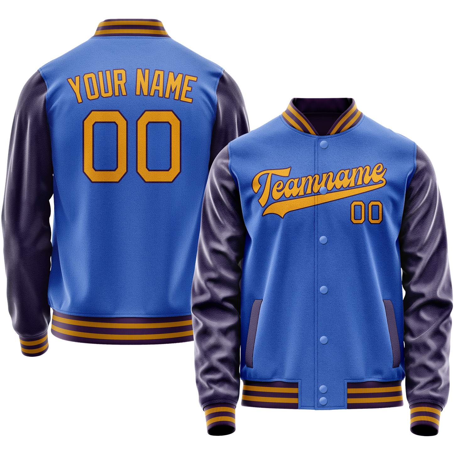 Custom Electric-Blue Purple Solid Color Varsity Letterman Jacket