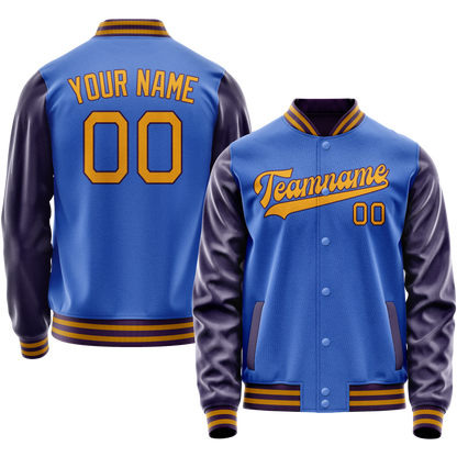 Custom Electric-Blue Purple Solid Color Varsity Letterman Jacket