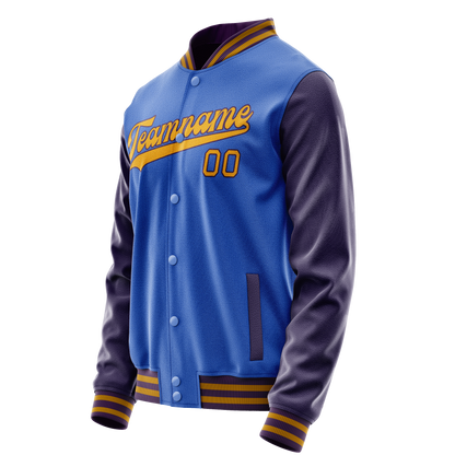 Custom Electric-Blue Purple Solid Color Varsity Letterman Jacket