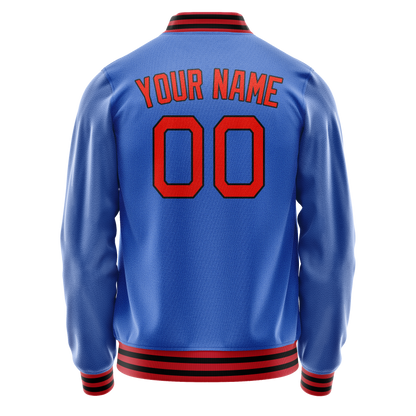 Custom Electric-Blue Orange Solid Color Varsity Letterman Jacket