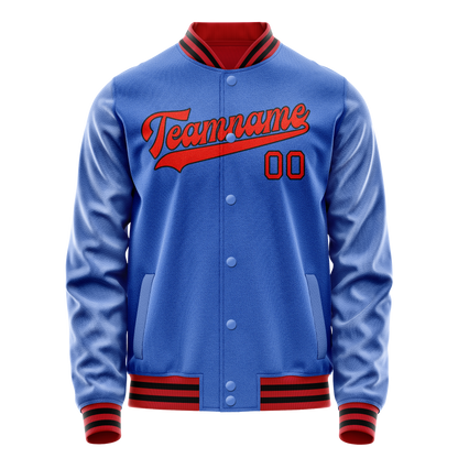 Custom Electric-Blue Orange Solid Color Varsity Letterman Jacket