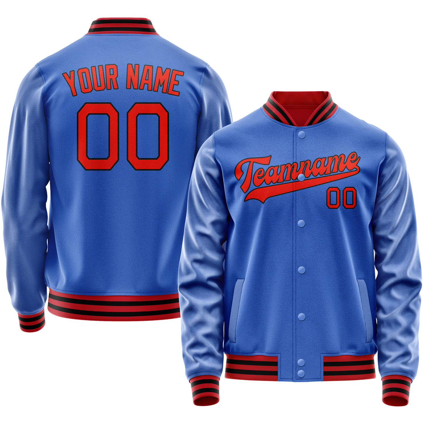 Custom Electric-Blue Orange Solid Color Varsity Letterman Jacket