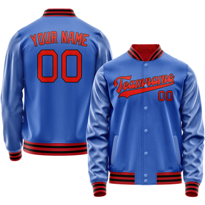 Custom Electric-Blue Orange Solid Color Varsity Letterman Jacket