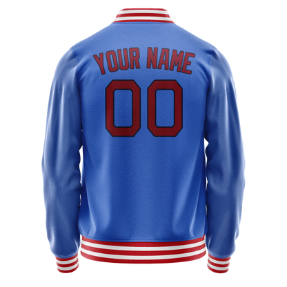 Custom Electric-Blue Crimson Solid Color Varsity Letterman Jacket