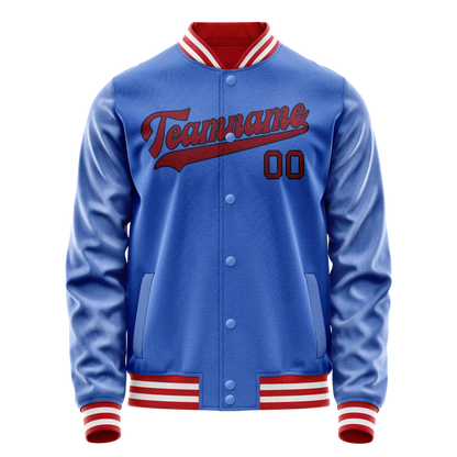 Custom Electric-Blue Crimson Solid Color Varsity Letterman Jacket