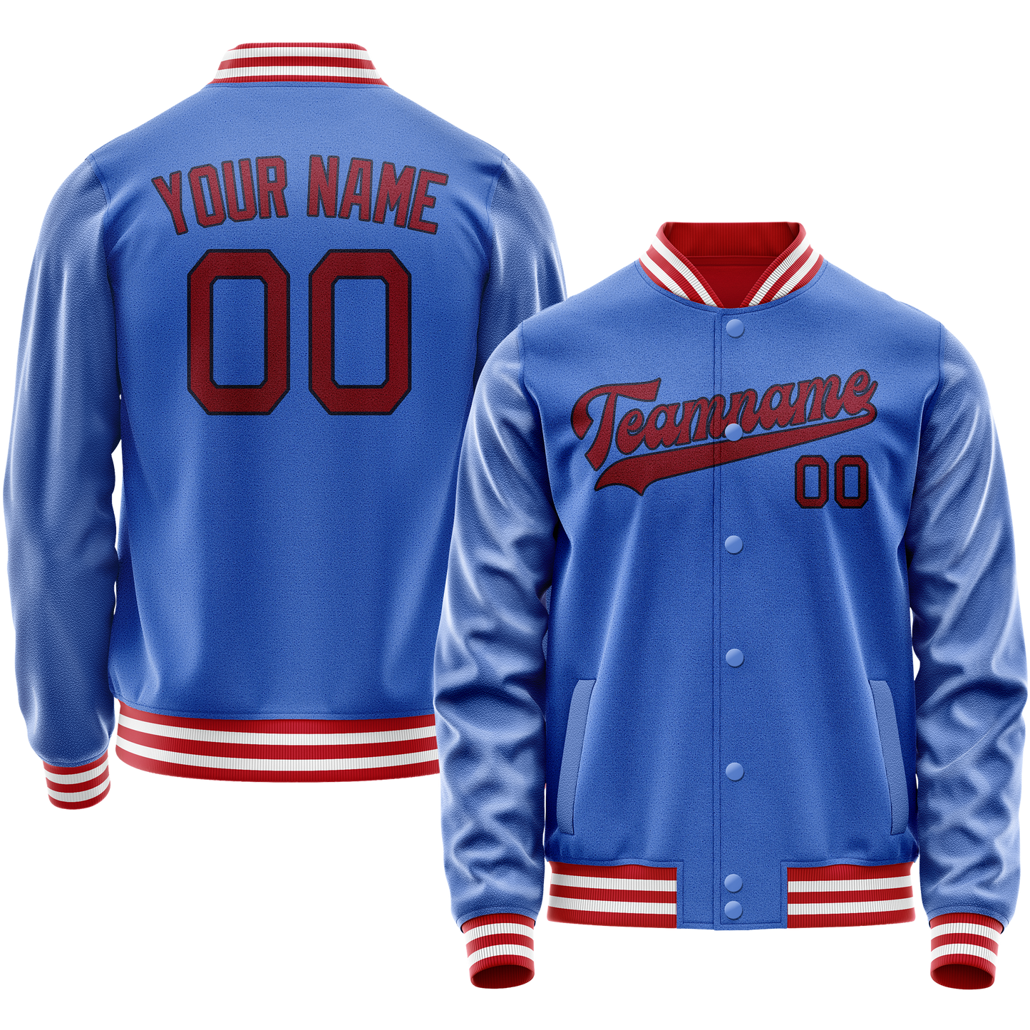 Custom Electric-Blue Crimson Solid Color Varsity Letterman Jacket