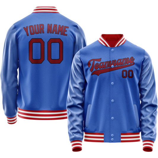 Custom Electric-Blue Crimson Solid Color Varsity Letterman Jacket