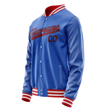 Custom Electric-Blue Crimson Solid Color Varsity Letterman Jacket