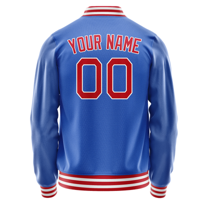 Custom Electric-Blue Crimson Solid Color Varsity Letterman Jacket