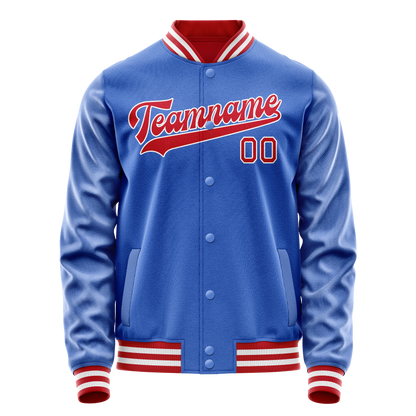 Custom Electric-Blue Crimson Solid Color Varsity Letterman Jacket