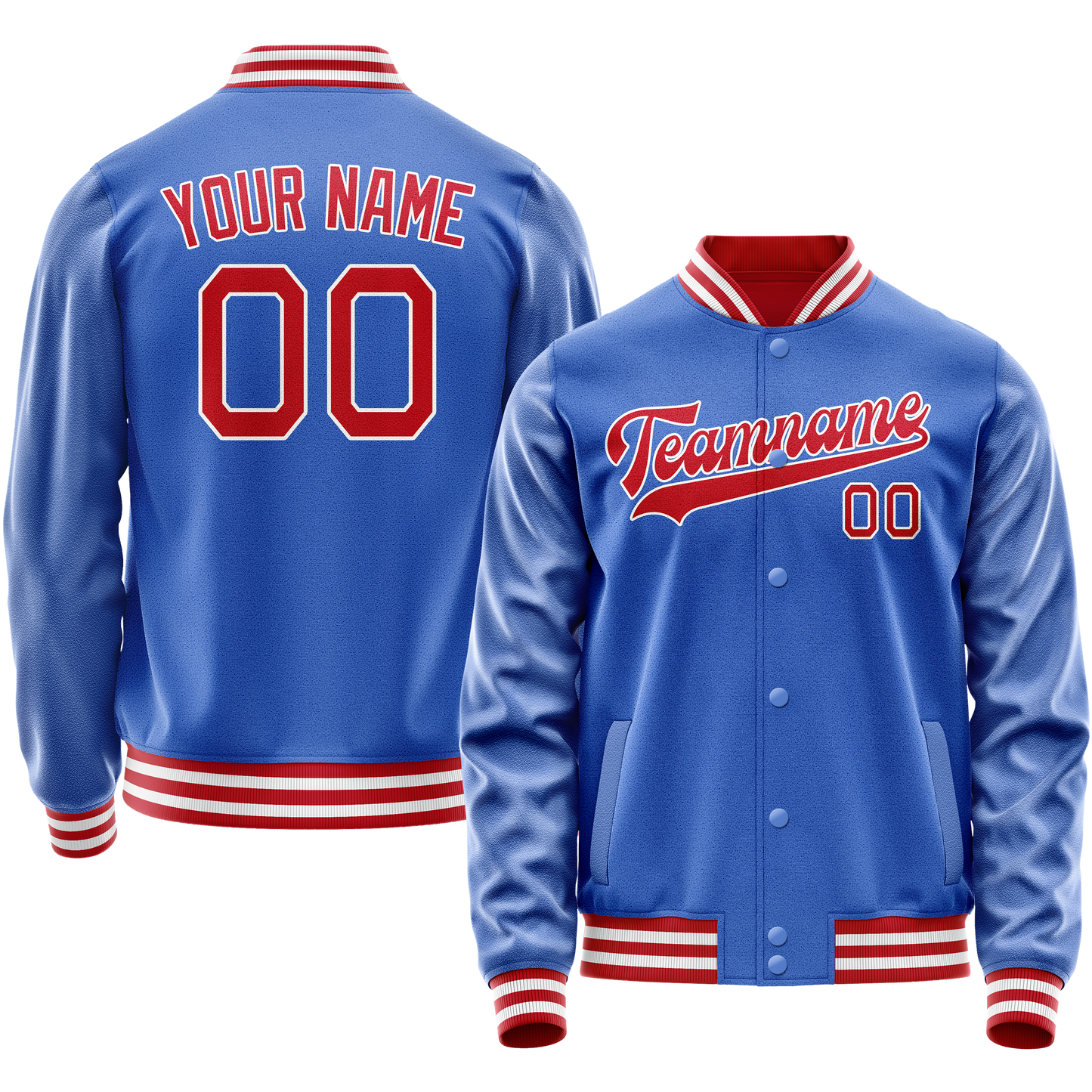 Custom Electric-Blue Crimson Solid Color Varsity Letterman Jacket