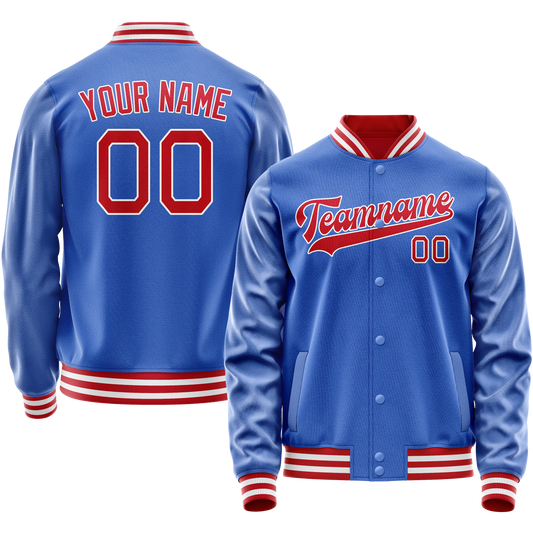 Custom Electric-Blue Crimson Solid Color Varsity Letterman Jacket