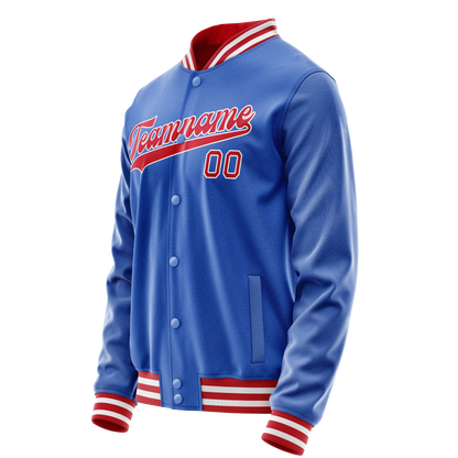 Custom Electric-Blue Crimson Solid Color Varsity Letterman Jacket