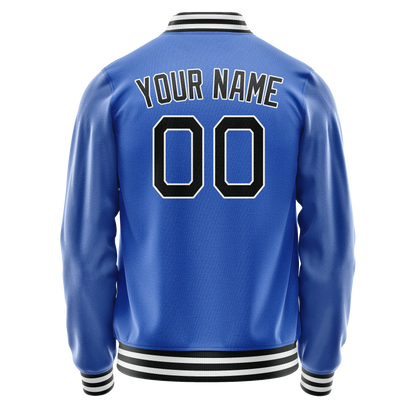 Custom Electric-Blue Black Solid Color Varsity Letterman Jacket