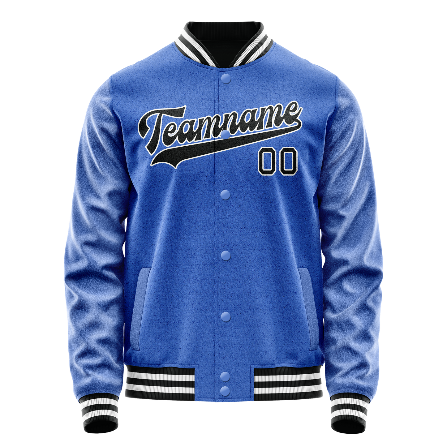 Custom Electric-Blue Black Solid Color Varsity Letterman Jacket