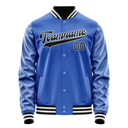 Custom Electric-Blue Black Solid Color Varsity Letterman Jacket