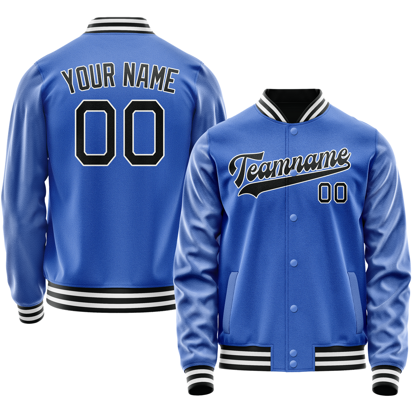Custom Electric-Blue Black Solid Color Varsity Letterman Jacket