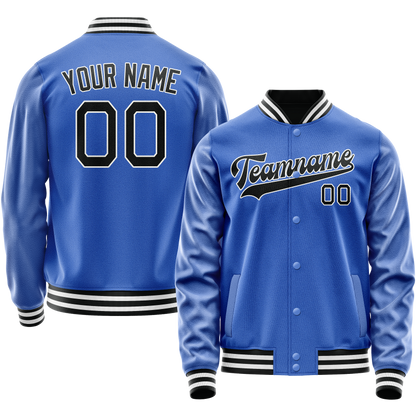Custom Electric-Blue Black Solid Color Varsity Letterman Jacket
