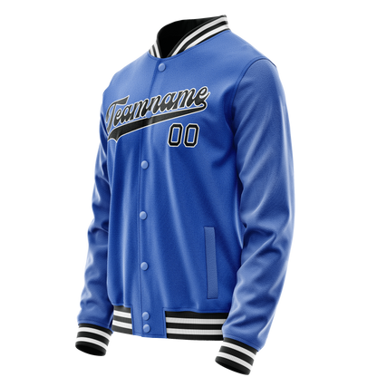 Custom Electric-Blue Black Solid Color Varsity Letterman Jacket