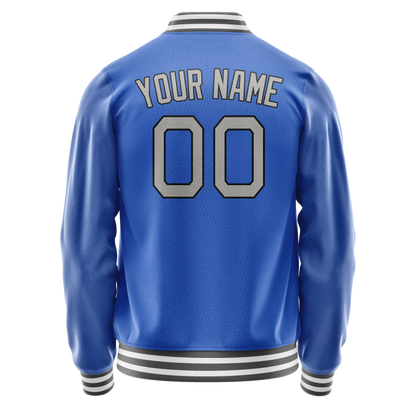Custom Electric-Blue Gray Solid Color Varsity Letterman Jacket