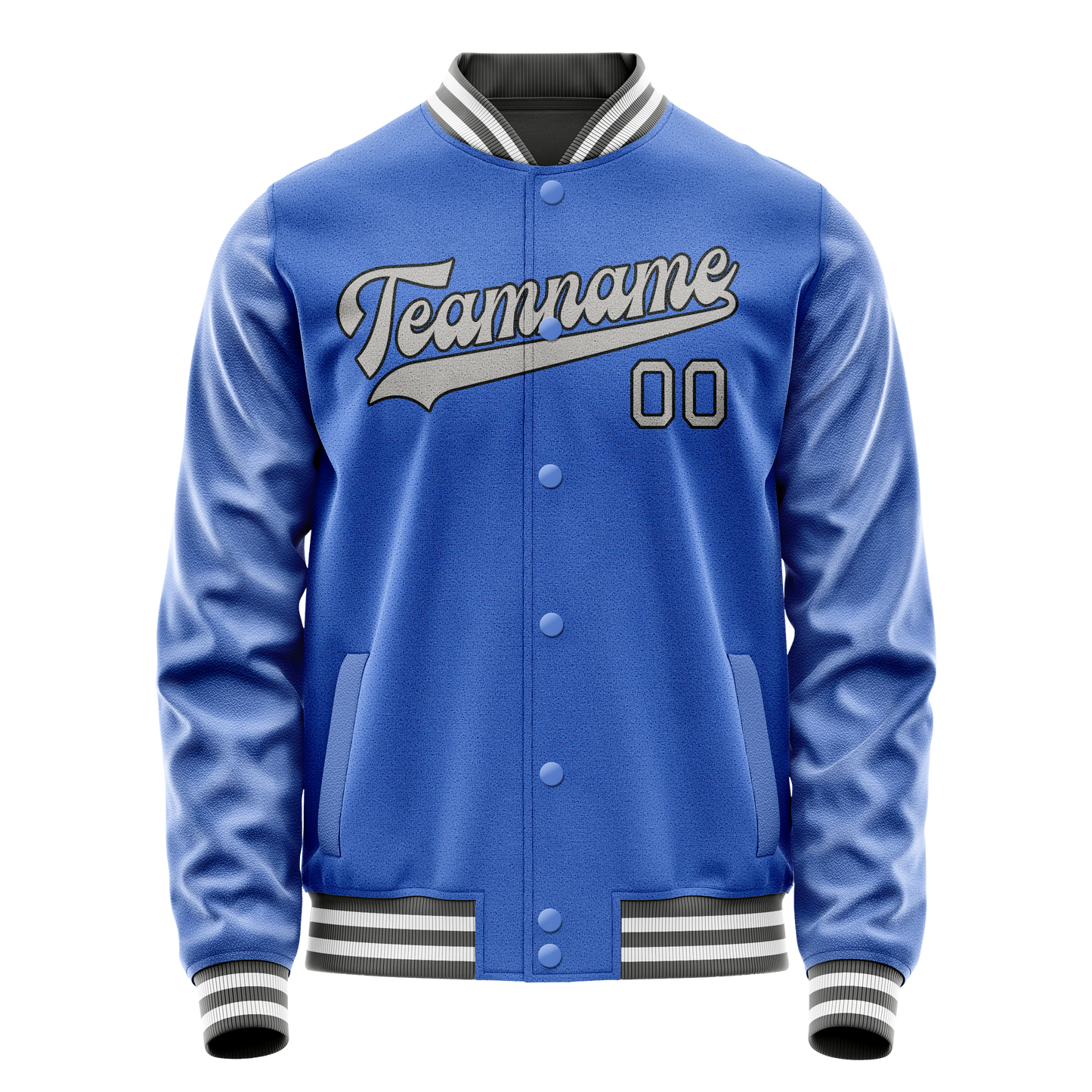 Custom Electric-Blue Gray Solid Color Varsity Letterman Jacket