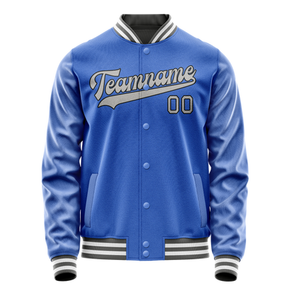 Custom Electric-Blue Gray Solid Color Varsity Letterman Jacket
