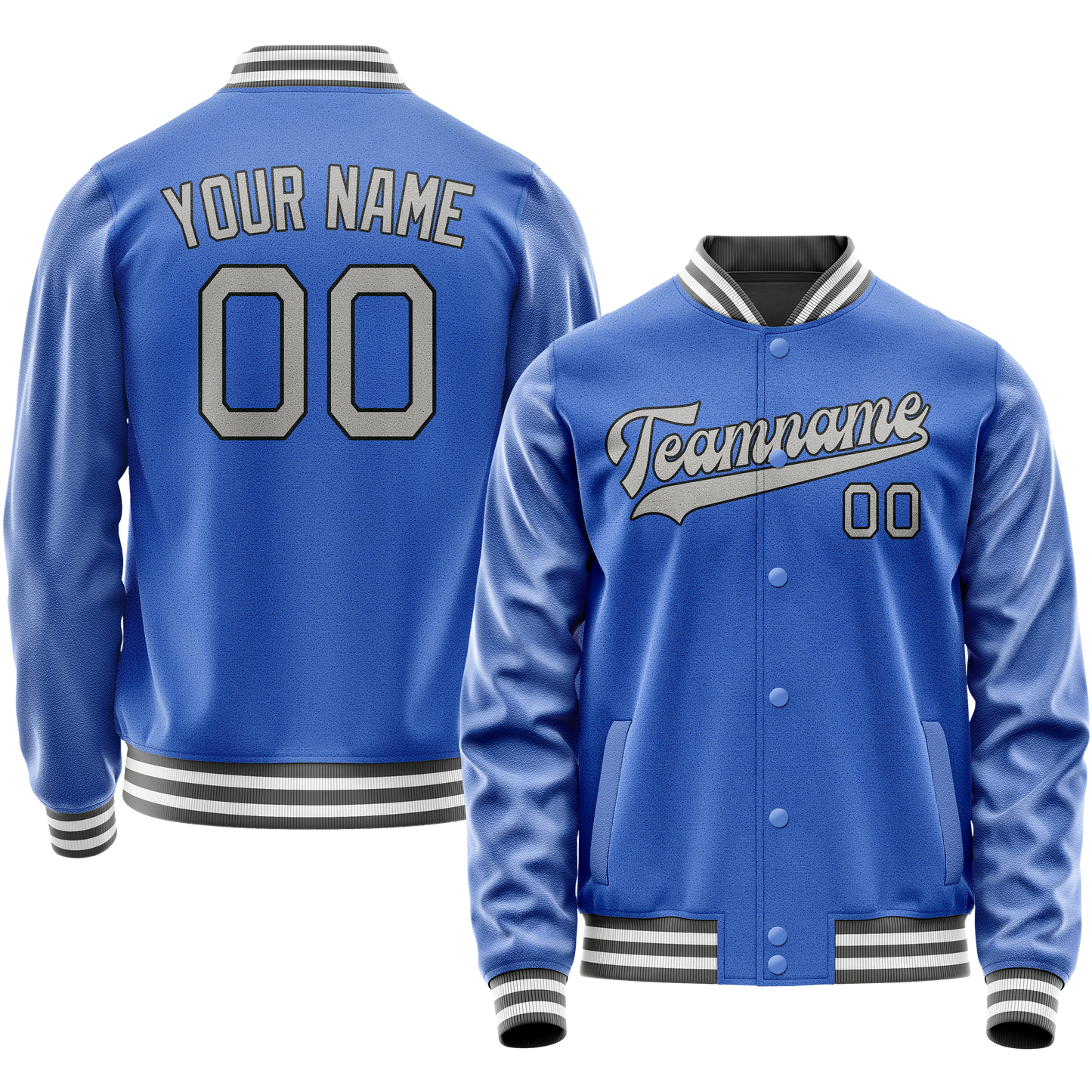 Custom Electric-Blue Gray Solid Color Varsity Letterman Jacket