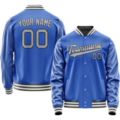 Custom Electric-Blue Gray Solid Color Varsity Letterman Jacket