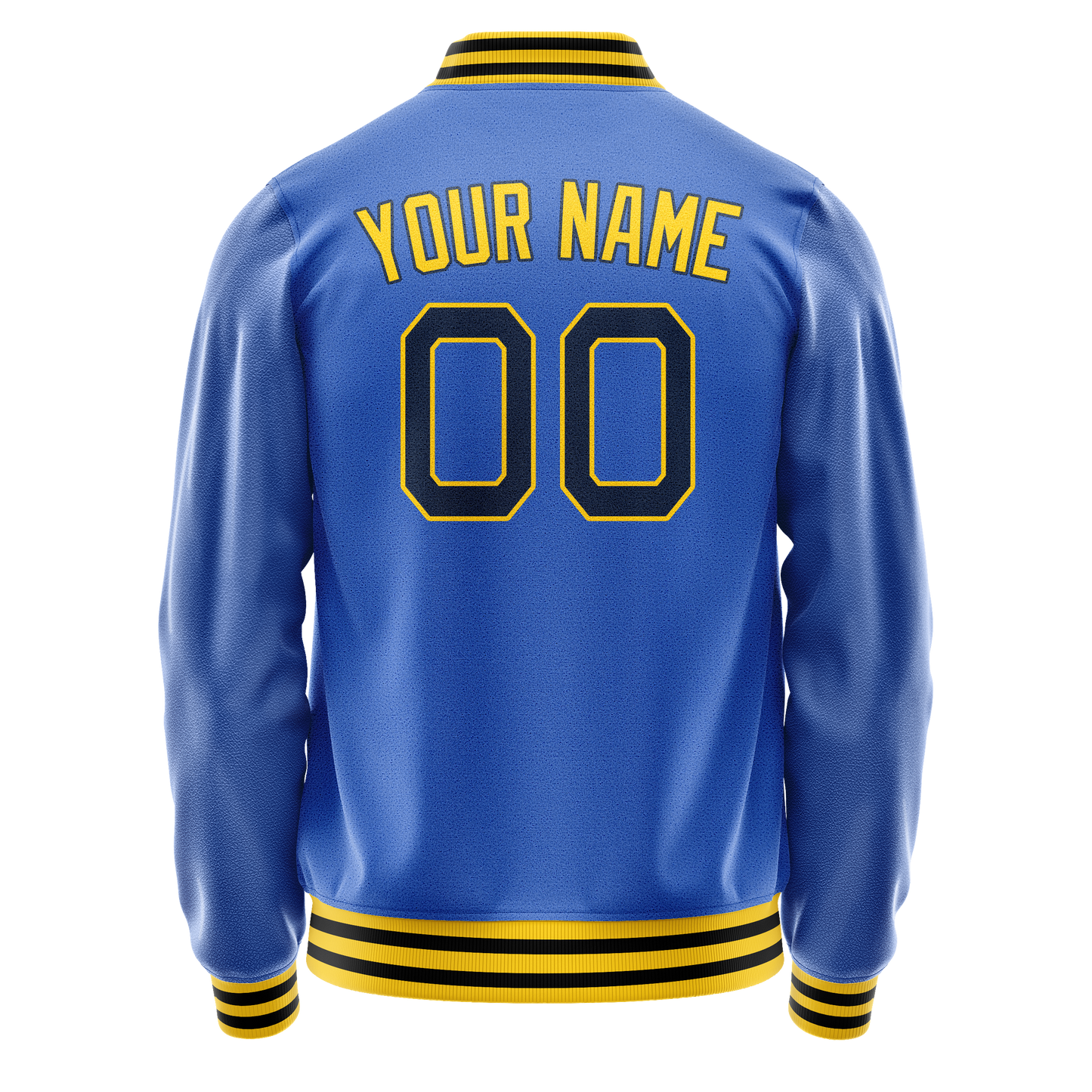 Custom Electric-Blue Gold Solid Color Varsity Letterman Jacket