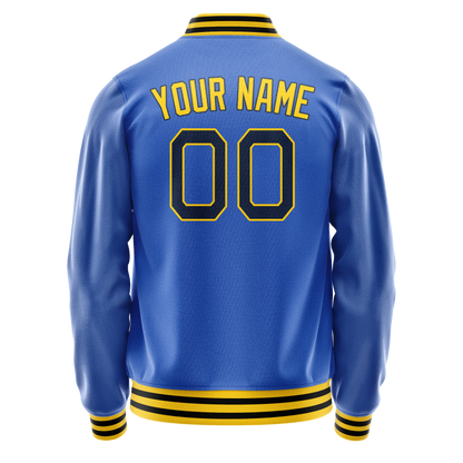 Custom Electric-Blue Gold Solid Color Varsity Letterman Jacket