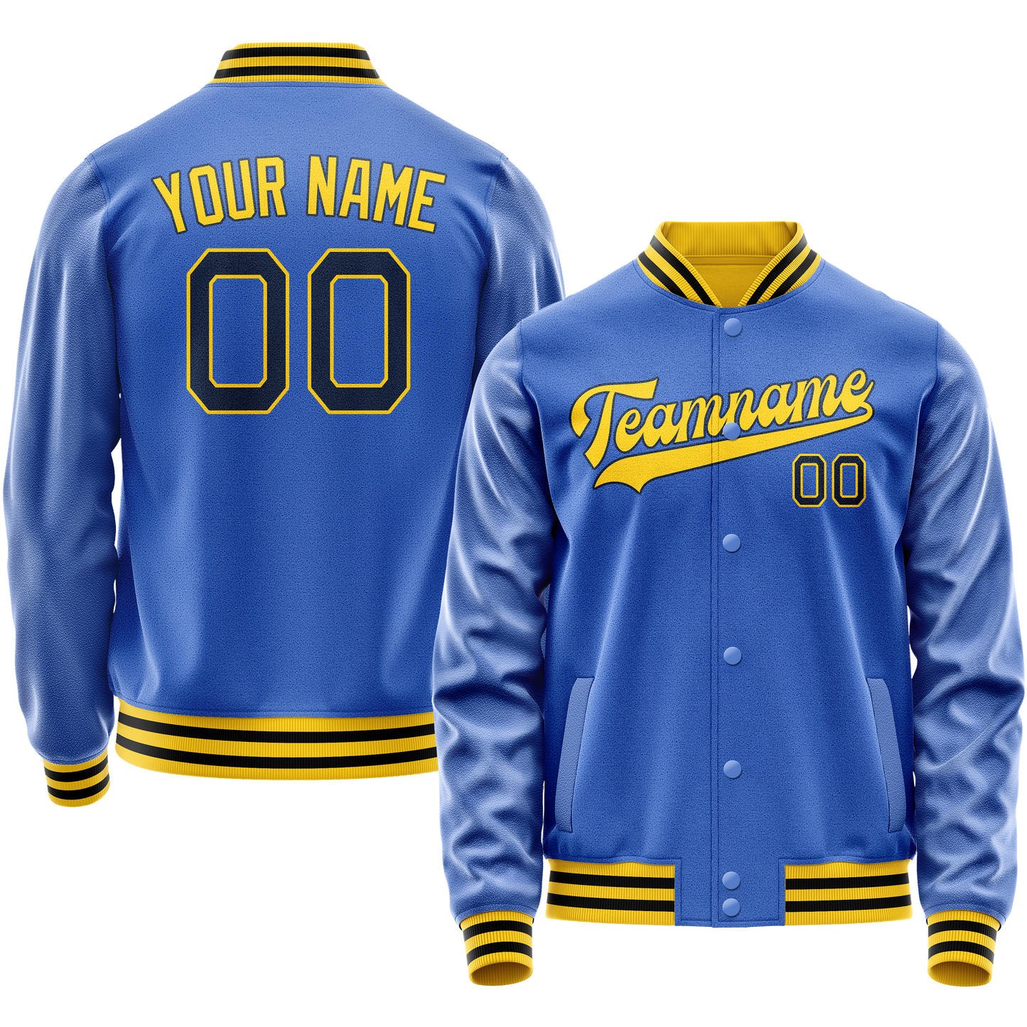 Custom Electric-Blue Gold Solid Color Varsity Letterman Jacket