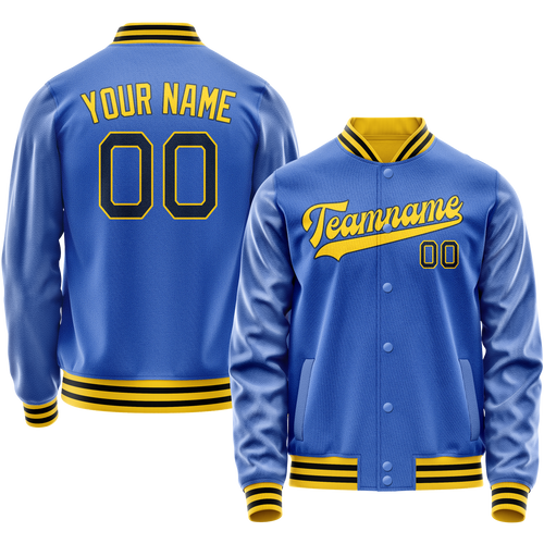 Custom Electric-Blue Gold Solid Color Varsity Letterman Jacket