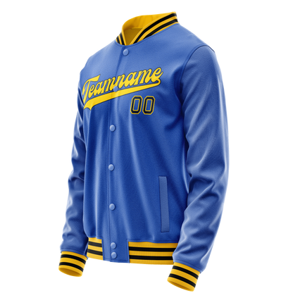 Custom Electric-Blue Gold Solid Color Varsity Letterman Jacket