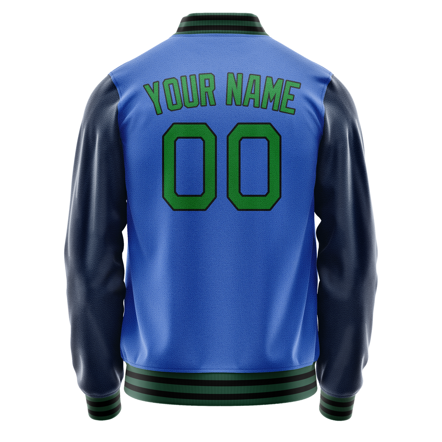 Custom Electric-Blue Neon-Green Solid Color Varsity Letterman Jacket