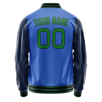 Custom Electric-Blue Neon-Green Solid Color Varsity Letterman Jacket