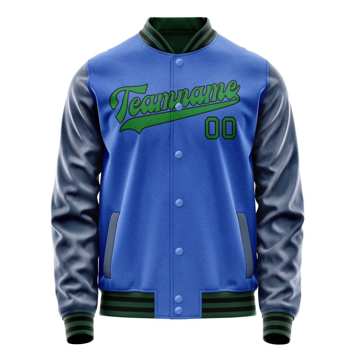 Custom Electric-Blue Neon-Green Solid Color Varsity Letterman Jacket