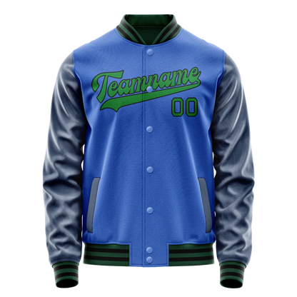 Custom Electric-Blue Neon-Green Solid Color Varsity Letterman Jacket