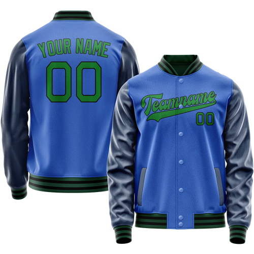 Custom Electric-Blue Neon-Green Solid Color Varsity Letterman Jacket