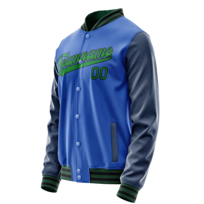 Custom Electric-Blue Neon-Green Solid Color Varsity Letterman Jacket