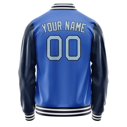 Custom Electric-Blue Navy Solid Color Varsity Letterman Jacket