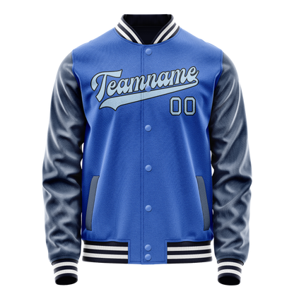 Custom Electric-Blue Navy Solid Color Varsity Letterman Jacket