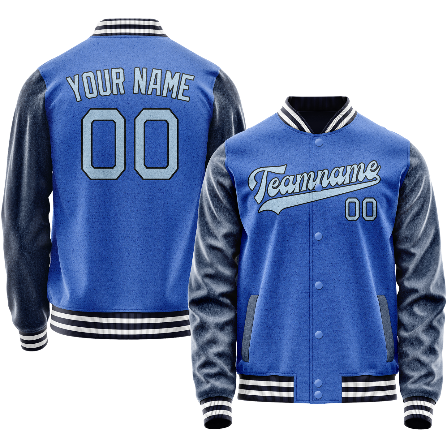 Custom Electric-Blue Navy Solid Color Varsity Letterman Jacket