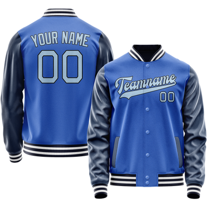 Custom Electric-Blue Navy Solid Color Varsity Letterman Jacket