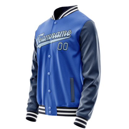 Custom Electric-Blue Navy Solid Color Varsity Letterman Jacket