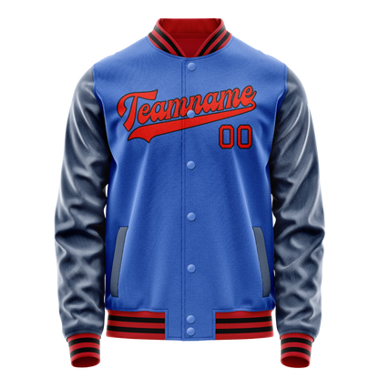 Custom Electric-Blue Navy Solid Color Varsity Letterman Jacket