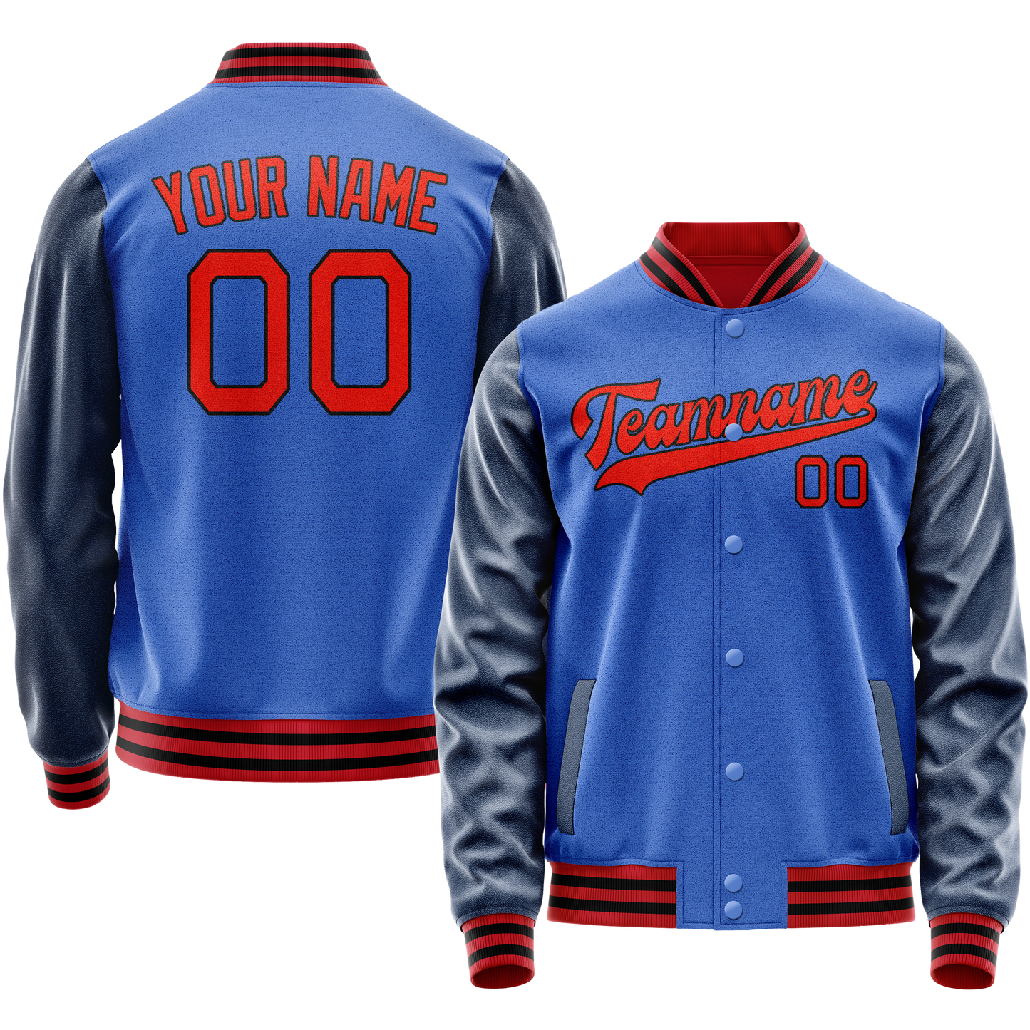 Custom Electric-Blue Navy Solid Color Varsity Letterman Jacket
