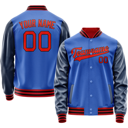 Custom Electric-Blue Navy Solid Color Varsity Letterman Jacket
